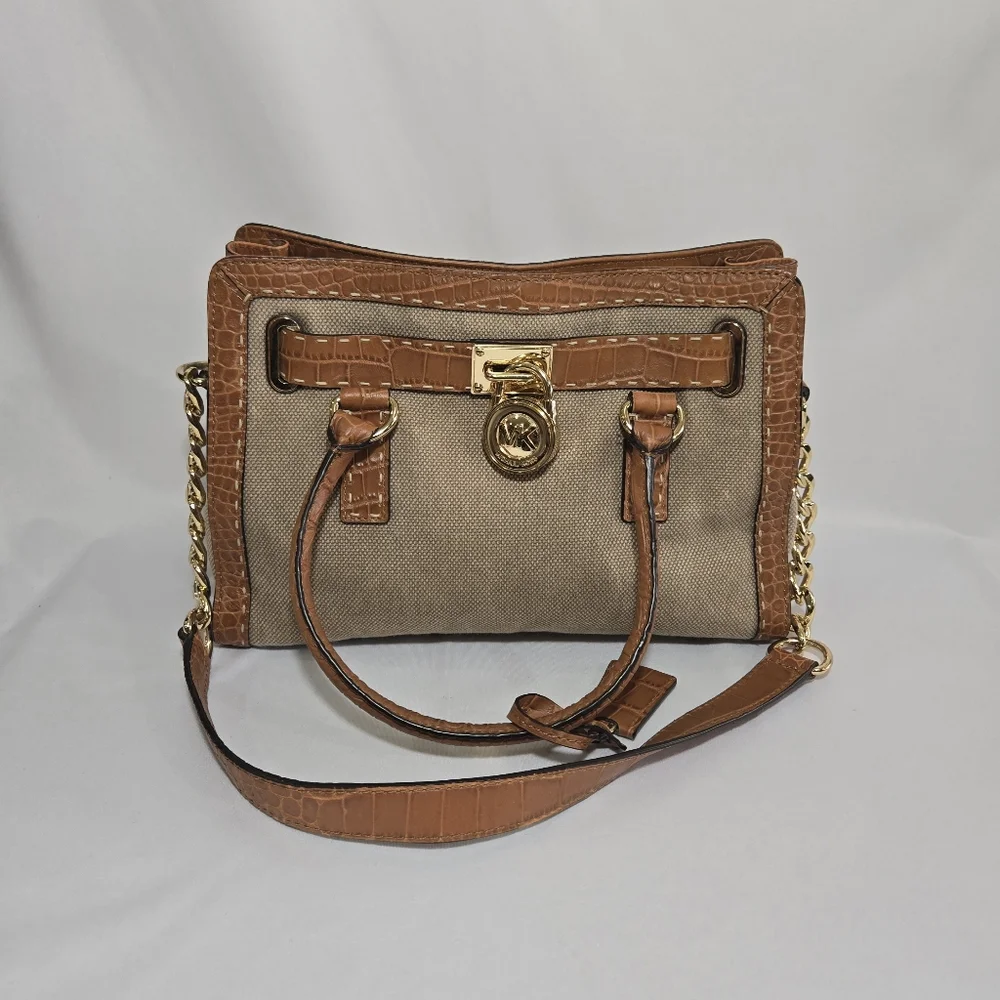 Michael Michael Kors Hamilton Pick Stitch Hemp EW Satchel Canvas Purse